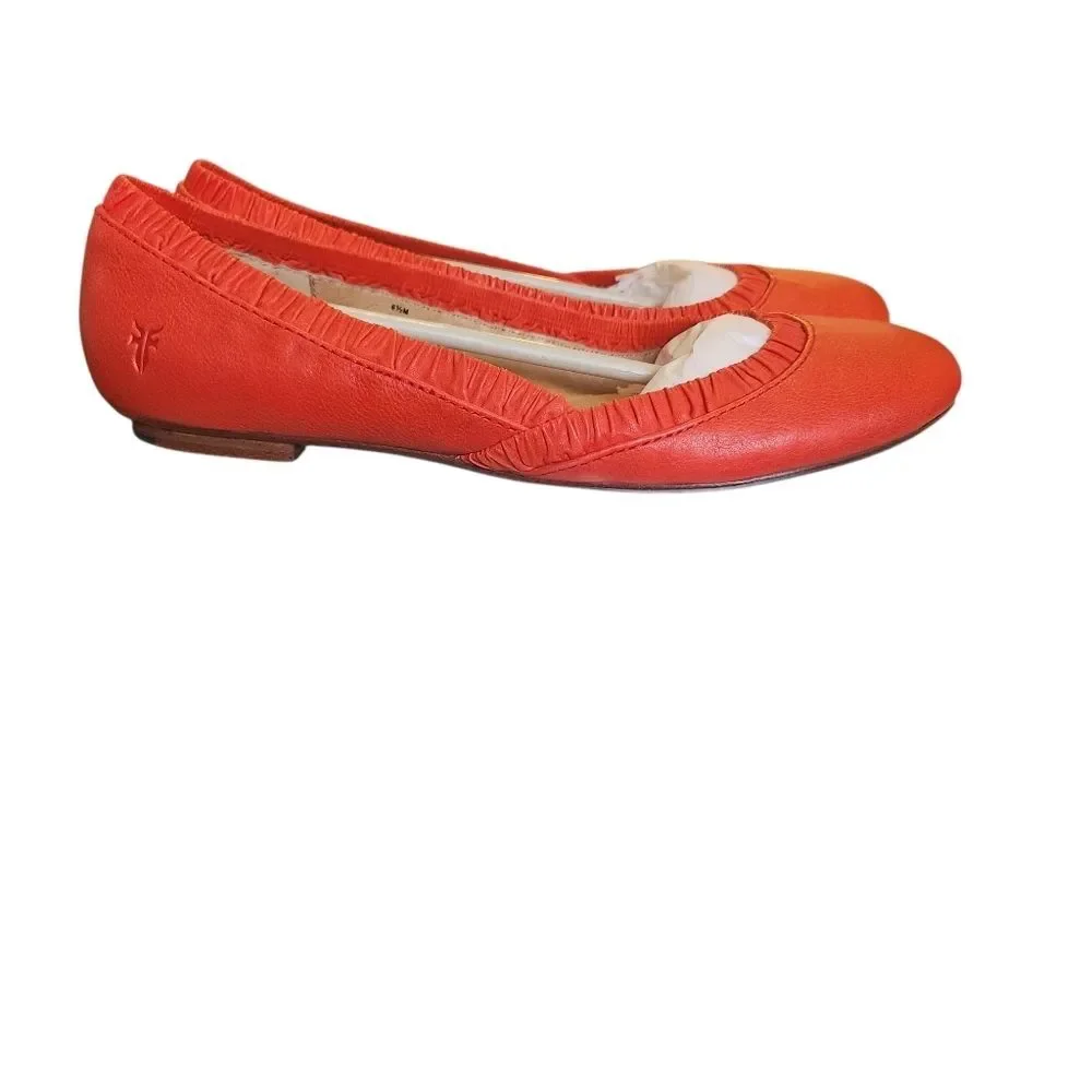 FRYE Molly Women's 6.5 Red Orange Leather Ballet Flats NEW Vibrant Statement